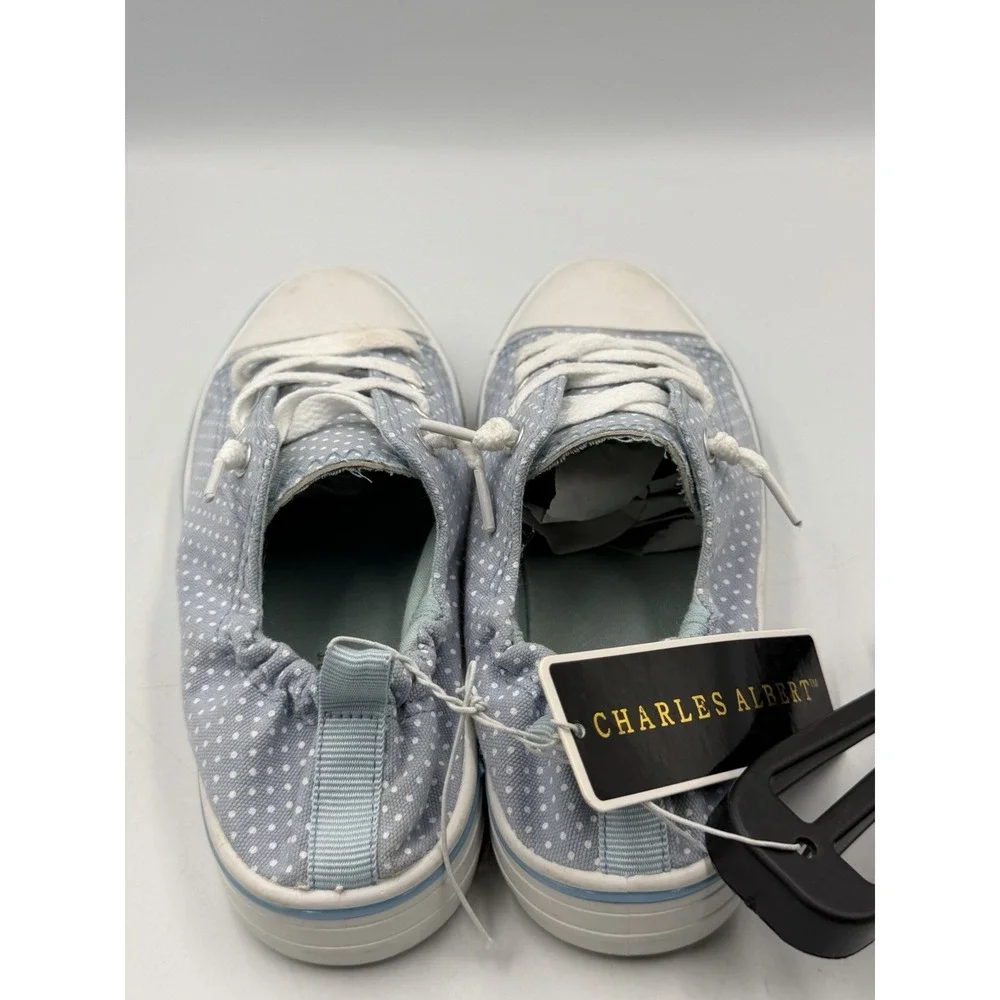 Charles Albert Womens 6 Blue White Polka Dot Canvas Lace Up Sneakers